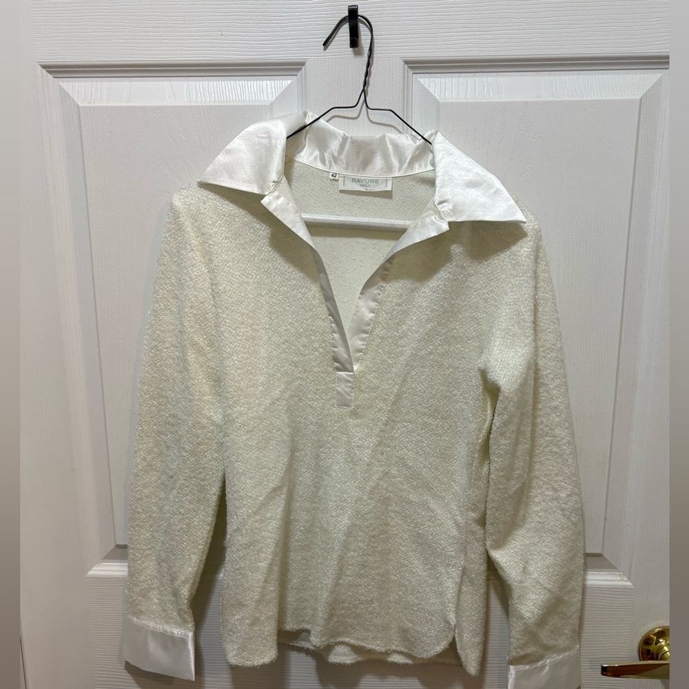 White Textured Long Sleeve Blouse